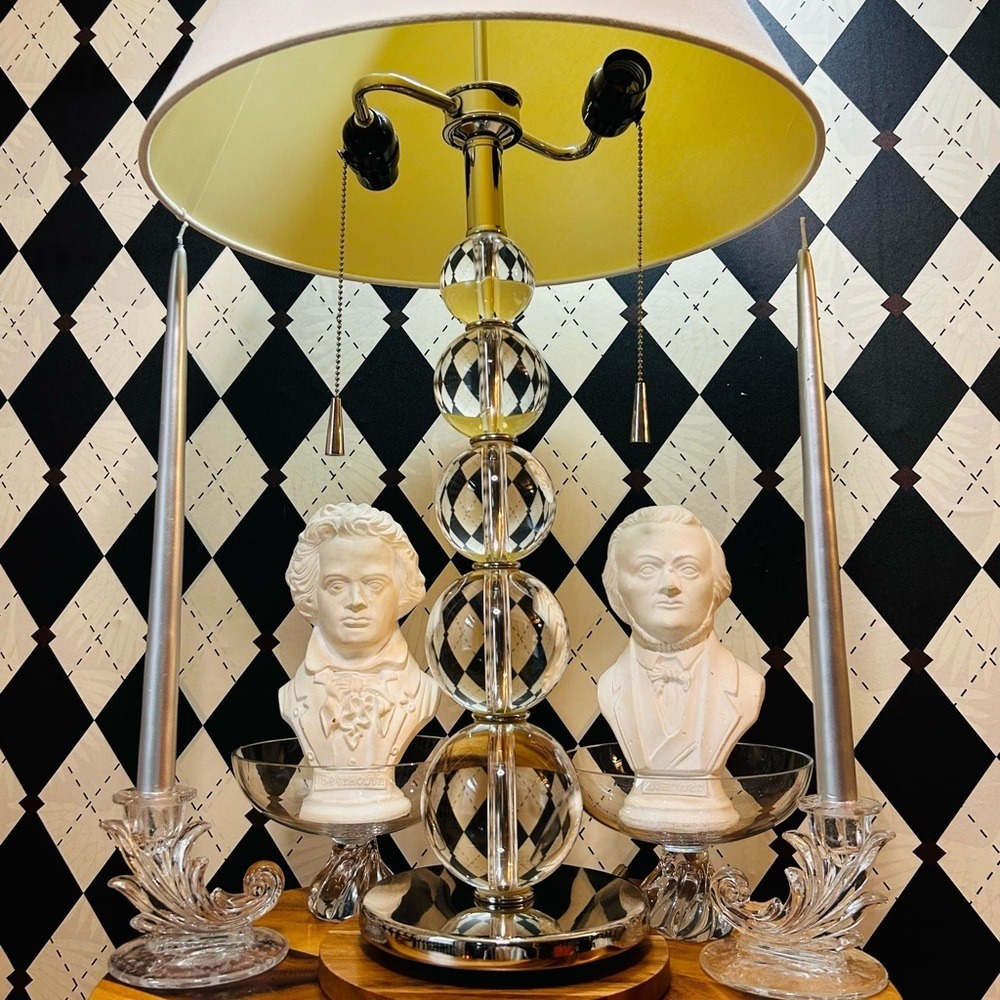 Heavy Crystal Table Lamp Stacked Glass Orbs no Shade| Very Tall - Picture 6 of 17